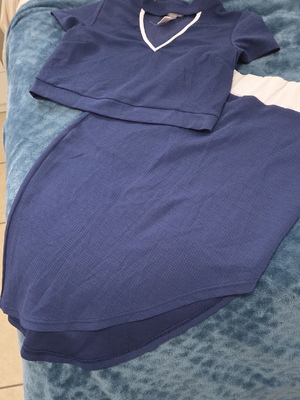 Love Navy Blue Two-Piece Dress Set with White Trim